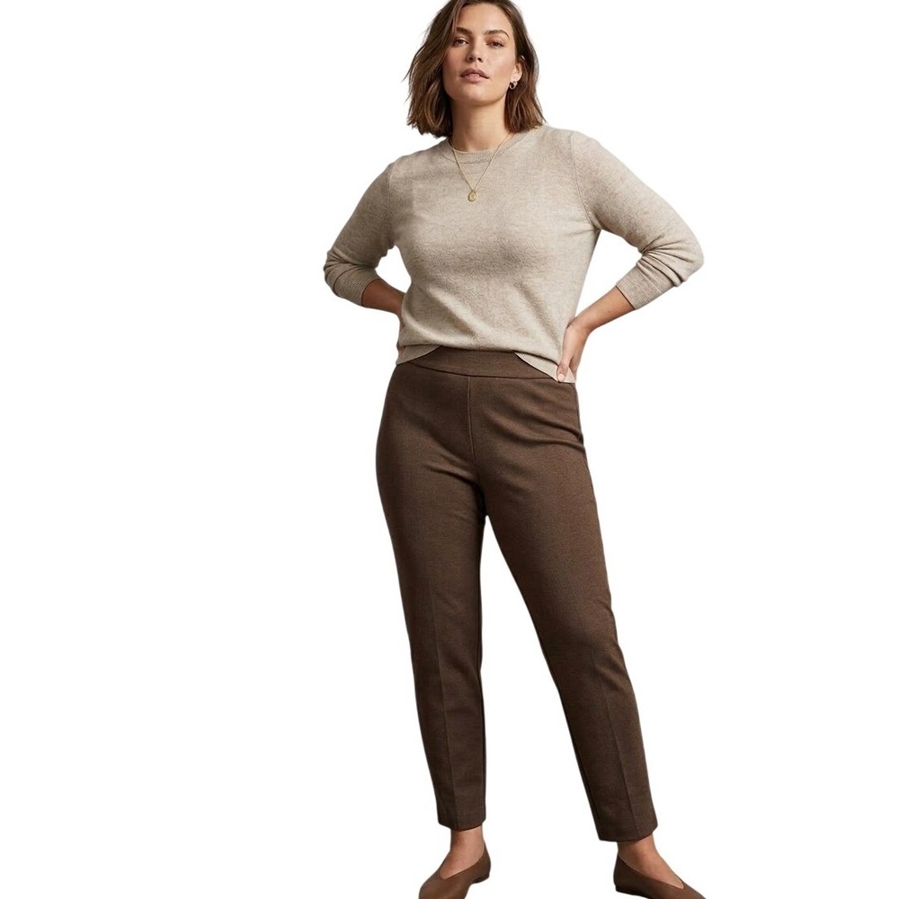 Womens Brown Slim Leg Pull On Trousers High Rise Stretch Dress Pants Ankle